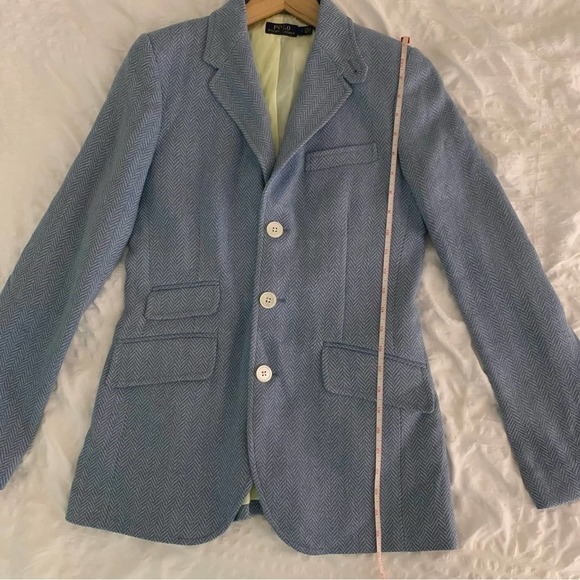 New Polo Ralph Lauren Blazer Blue Herringbone Linen Silk - Picture 14 of 16